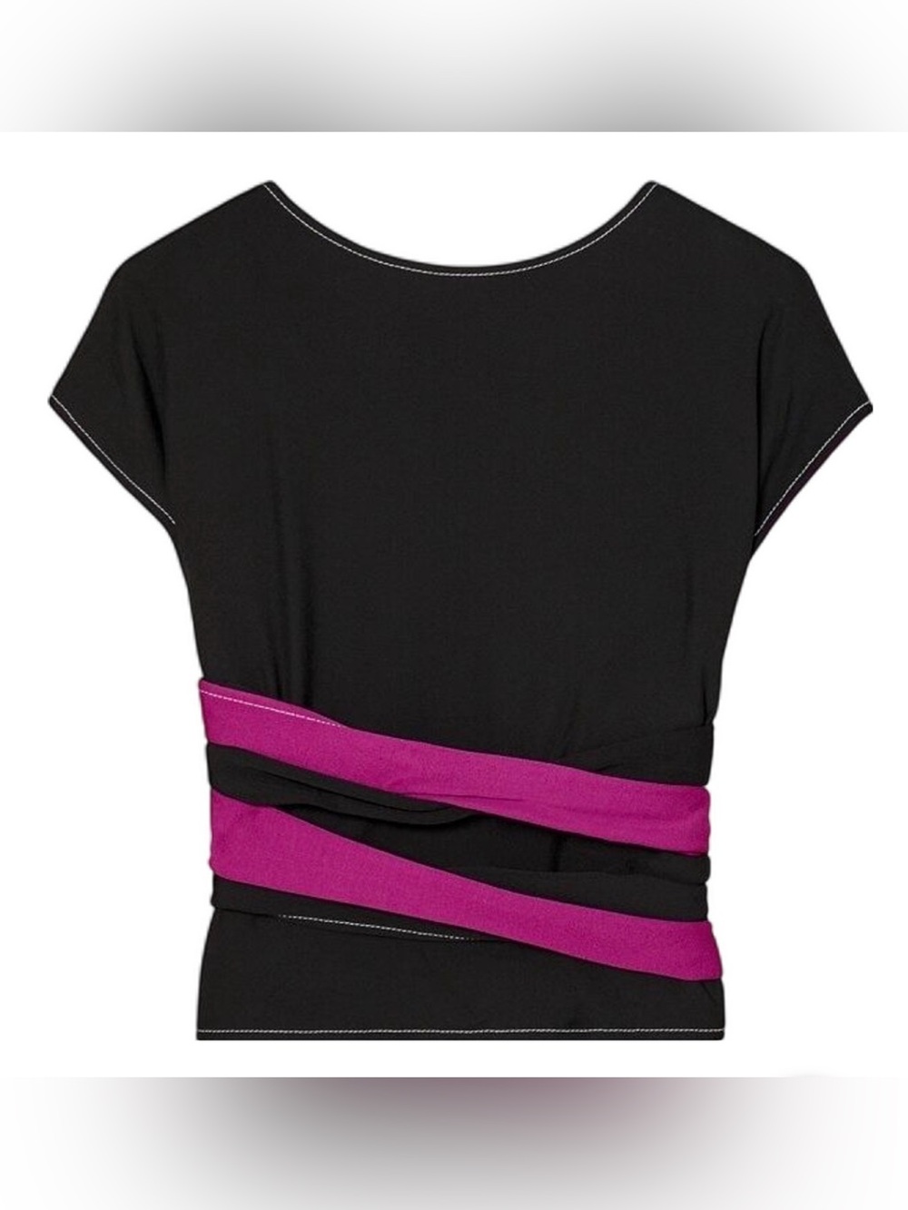 Tory Burch Black Short-Sleeve Top with Fuchsia Wrap Detail